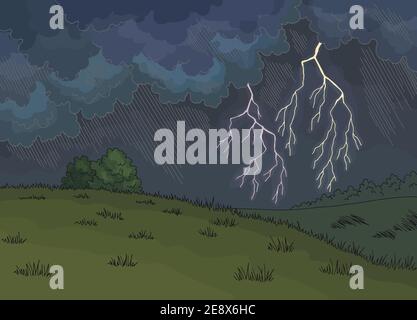 Gewitter Grafik Farbe Landschaft Skizze Illustration Vektor Stock Vektor