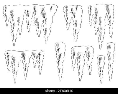 Icicle Set Grafik schwarz weiß isoliert Skizze Illustration Vektor Stock Vektor