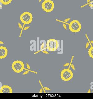 Gekritzelte abstrakte Blumen und strukturierte Stiele mit Blättern. Vektor nahtlose Muster Hintergrund. Hintergrund mit von Hand gezeichneten, verstreuten Blüten. Elegant Stock Vektor