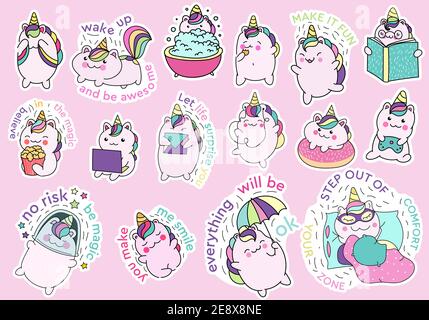 Set von niedlichen Baby Einhörner im Alltag. Stock Vektor