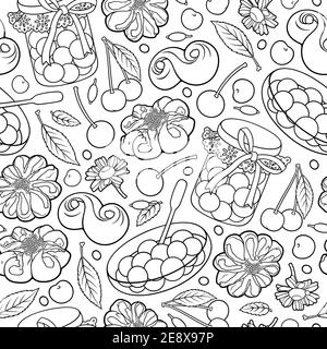 Lustige Desserts und Süßigkeiten, Brötchen und Beeren nahtlose Muster Stock Vektor