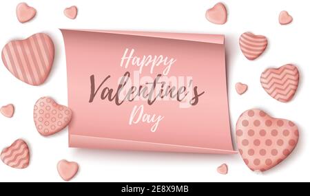 Happy Valentines Day Hintergrundvorlage auf weißem Hintergrund. Stock Vektor