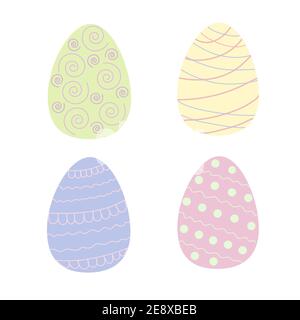 Osterfeiertag Symbol bunt dekorierte Eier in Pastelltönen, flache Stil Vektor-Illustration für Frühling festliche Zeit Dekor, Grußkarten, Einladungen, Banner, Web-Design Stock Vektor