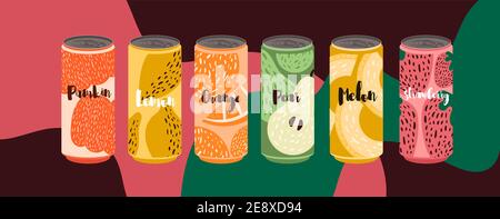 Verschiedene leckere Soda Getränke Set Stock Vektor