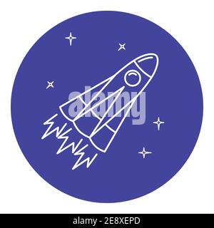 Space Rakete Symbol in dünne Linie Stil. Raumschiff Symbol in runden Rahmen. Stock Vektor