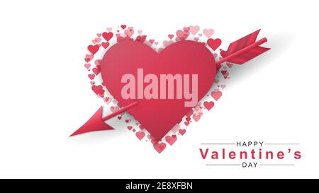 Valentinstag Hintergrund mit Herz-Muster und Typografie Happy Valentines Day Text auf weißem Hintergrund. Vektorgrafik. Romantisches Zitat Stock Vektor