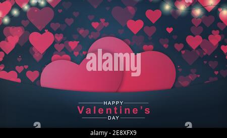 Valentinstag Hintergrund mit Herz-Muster und Typografie Happy Valentines Day Text auf weißem Hintergrund. Vektorgrafik. Romantisches Zitat Stock Vektor