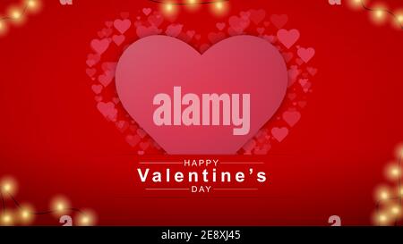 Valentinstag Hintergrund mit Herz-Muster und Typografie Happy Valentines Day Text auf weißem Hintergrund. Vektorgrafik. Romantisches Zitat Stock Vektor