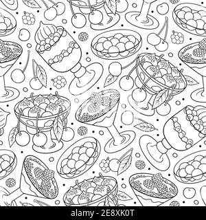 Lustige Desserts und Süßigkeiten mit Beeren nahtlose Muster Stock Vektor