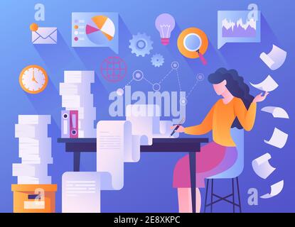 Asbtract Papierkram Konzept mit Frau schriftlich Stock Vektor