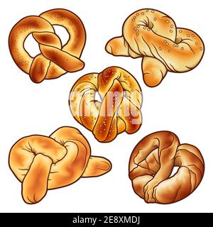 Buns handgezeichnete Vektor-Doodles-Set. Backen Sie Shop-Elemente und Objekte Stock Vektor