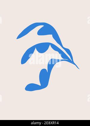 Abstrakt blau Blume Kunst Collage. Matisse und trendy minimalistischen modernen Kunst. Für Kunst Produkt, Druck und Poster. Matisse und Bauhaus Atmosphäre. Stockfoto