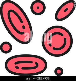 Blutzellen, Leukozyten, Thrombozyten, Erythrozyten, Blutkörperchen, Symbol für flache Farblinie Stock Vektor