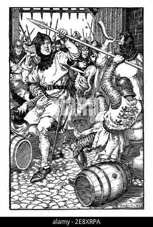 Vintage Monro S Orr Illustration mit dem Titel The Affair of the Wine Fasses from the Story of Edinburgh Castle. 1913 Stockfoto