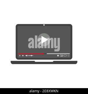 Laptop mit Media Player Vektorgrafik auf weißem Isolat. EPS10 Stock Vektor