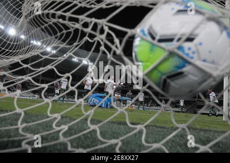 Rio de Janeiro- Brasilien, 31. januar 2021 Fußballspiel zwischen den Fluminense und Goias Teams, validiert durch die brasilianische Fußballmeisterschaft auf der Stockfoto