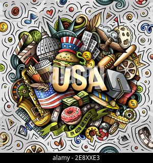 USA Hand gezeichnet Cartoon Doodle Illustration. Stock Vektor