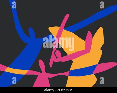 Abstrakte Menschen Illustration.Farbcollage in schwarzem Hintergrund. Fauvismus und Cut out Vibe von Henri Matisse.für Kunstprodukt Print Poster und Mode. Stockfoto