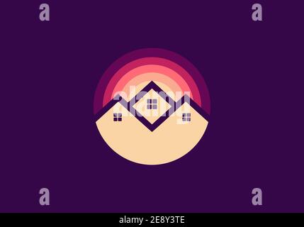 Kreis Haus mit bunten Hintergrund Logo-Design Stock Vektor