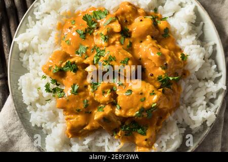 Hausgemachtes Mangokokos-Curry-Huhn mit weißem Reis Stockfoto