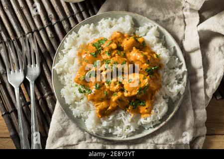 Hausgemachtes Mangokokos-Curry-Huhn mit weißem Reis Stockfoto