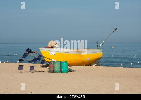 Fischerhafen in Piaski an der Weichsel Spit, Polen. Ostsee. Stockfoto