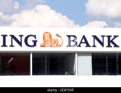 NIEDERLASSUNG DER ING Bank in Ankara, Türkei. Die Bank gehört der ING Group, der weltweit größten Finanzgruppe (nach Umsatz). Stockfoto