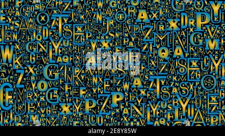 Goldene und blaue Buchstaben Code gekachelten Hintergrund, Code aus verschiedenen Buchstaben Stock Vektor