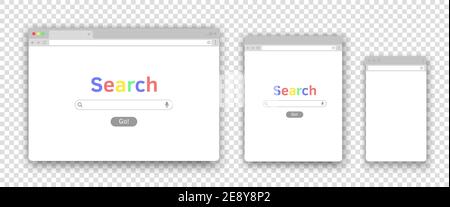 Suchfenster für mobile Computer Laptop Tablet-Geräte. Browser-Schnittstelle für verschiedene Monitore Stock Vektor