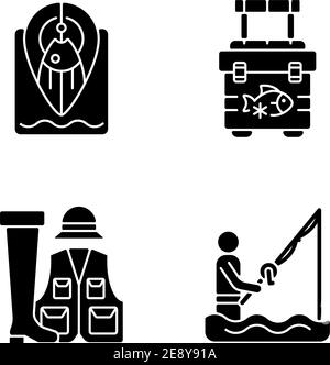 Wade Angeln schwarze Glyphen Symbole auf weißen Raum gesetzt Stock Vektor