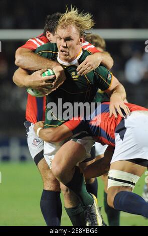 Südafrikas Schalk Burger während des IRB Rugby World Cup Pool A Spiel im Stade de la Mosson, in Montpellier, Frankreich, am 30. September 2007. Südafrika gewann 64-15. Foto von Nicolas Gouhier/Cameleon/ABACAPRESS.COM Stockfoto