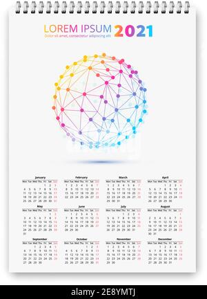 2021 Kalender EINE Formatgröße farbige Vorlage mit 3D-Abstract. vektor-Hintergrund Stock Vektor