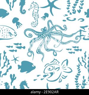 Nahtloses Muster mit Haien. Nautischer Hintergrund. Niedliche Meeresleben Illustration. Stock Vektor