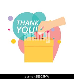 Spende, Geld geben und Liebe Konzept perfekt für Banner, mobile App, Landing Page. Person wirft Herz in eine Box für Spenden. Herz in der Hand. Dona Stock Vektor