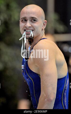 Der Schwede Stefan Nystrand schlägt am 17. November 2007 beim FINA Schwimmweltcup in Berlin einen neuen Weltrekord im 100 Meter langen Freestyle-Finale der Herren. Foto von Nicolas Gouhier/Cameleon/ABACAPRESS.COM Stockfoto