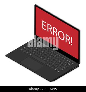 Windows-Betriebssystem-Fehlerwarnung auf Laptop-Bildschirm. Isometrische Ansicht. Vektor Stock Vektor