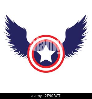 Captain America Schild mit Flügeln Farbe Stock Vektor