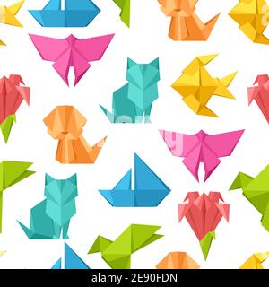 Nahtloses Muster mit Origami-Spielzeug. Stock Vektor