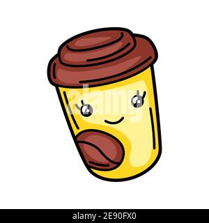 Kawaii Illustration von Tasse mit Kaffee. Stock Vektor