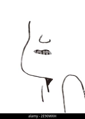 Frau Skizze Linie Kunst. Lippen, Schulter und gesichtslos. Minimalismus Kunst und Moderne. Bemaltes Bildposter. Stockfoto