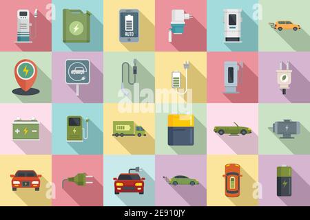 Hybrid-Auto-Ikonen-Set, flache Stil Stock Vektor