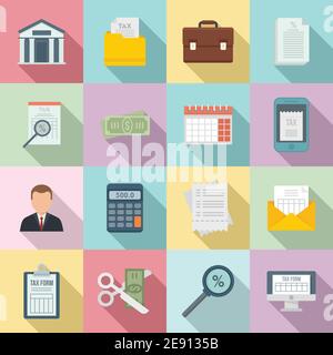Steuerinspektor Symbole gesetzt, flache Stil Stock Vektor