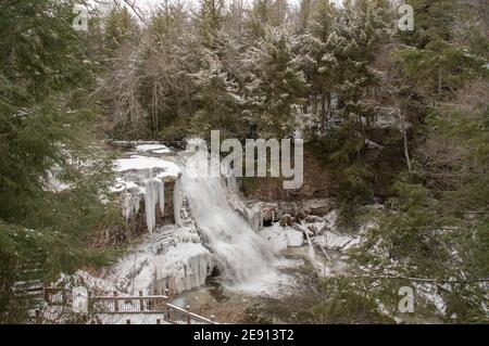 Muddy Creek Falls, Swallow Falls State Park, MD - Winterszene Stockfoto