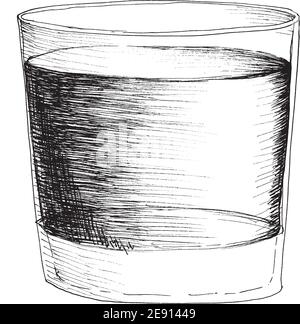 Vektor monochrome handgezeichnete Skizze Illustration von Whiskey oder Wodka Weinglas isoliert auf weißem Hintergrund. Stock Vektor