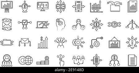 Umstrukturierung verweisen Symbole Satz, Umrissstil Stock Vektor