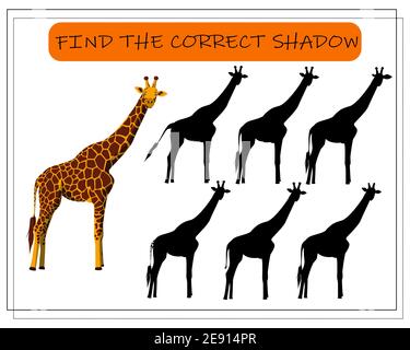 Finde den richtigen Schatten. Giraffe in der Savanne Stock Vektor
