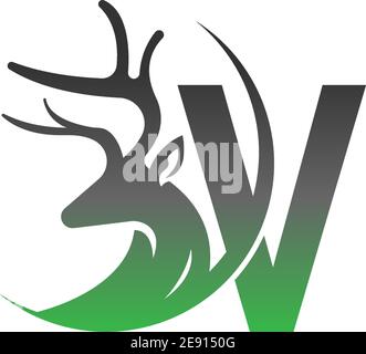 Buchstabe V Symbol-Logo mit Hirsch Illustration Design-Vektor Stock Vektor