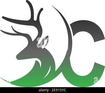 Buchstabe C Symbol-Logo mit Hirsch Illustration Design-Vektor Stock Vektor