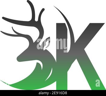 Buchstabe K Symbol-Logo mit Hirsch Illustration Design-Vektor Stock Vektor