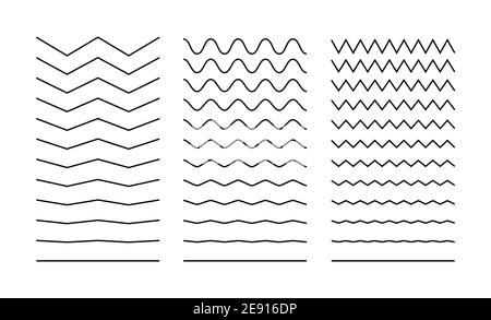 Zickzackvektor für Linienwellenhub. Squiggle Kurve einfacher, winkliger Linienstrich Stock Vektor